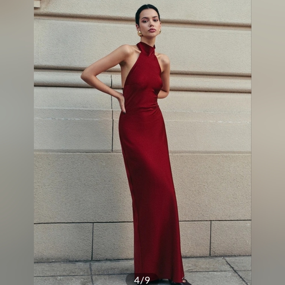 Commense Burgundy Backless Dress